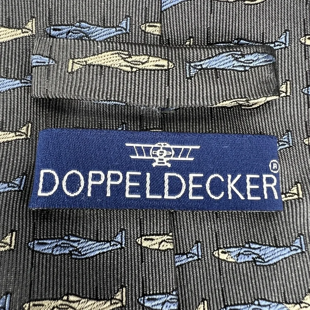 Doppeldecker Silk Tie WWII‎ Style Fighter / Trainer Airplanes Charcoal Vintage